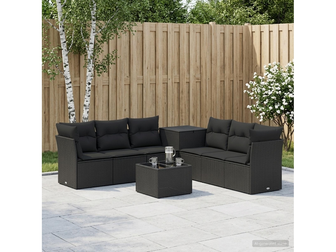 Vidaxl Conjunto De Sofás 8 Unid. Preto Rattan Poliéster E Aço