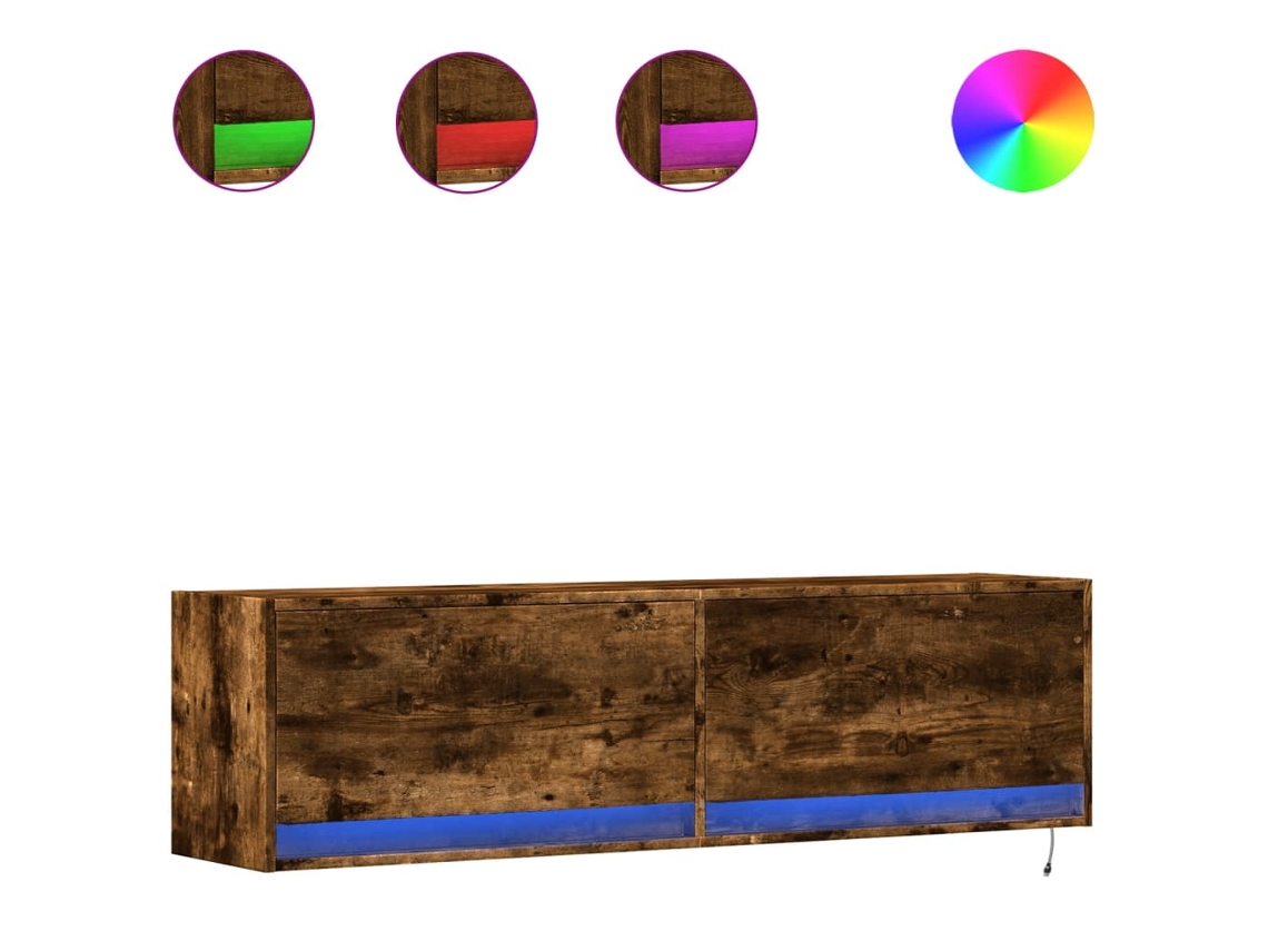 Móvel de Parede com Luzes Led Carvalho Fumado MAISON EXCLUSIVE (140x31x38 cm)