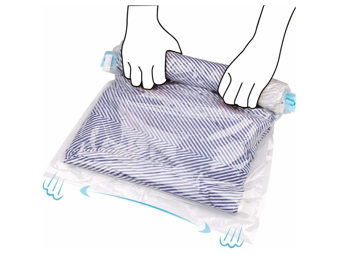 Conjunto De 10 Sacos Viagem A Vácuo Com Compressão Para Roupas, Edredons, Travesseiros E Rolos Mão. Não Requer Aspirador Pó.