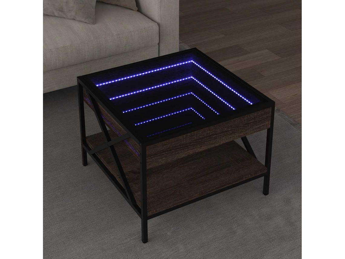 Vidaxl Mesa De Centro Luzes Led Infinity 50x50x38 Cm Carvalho Castanho
