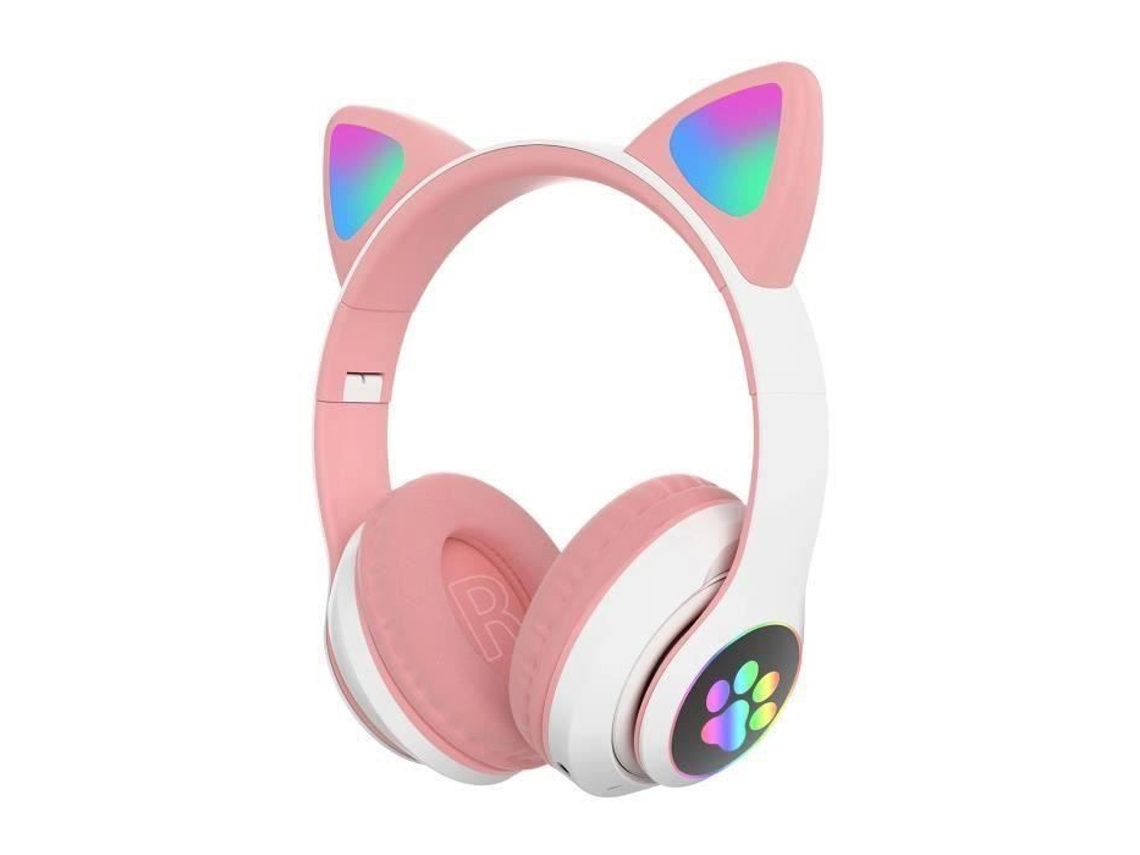 Ct Bluetooth Headset Fone de Ouvido Bluetooth Sem Fio com Orelha de Gato Iluminada Rosa
