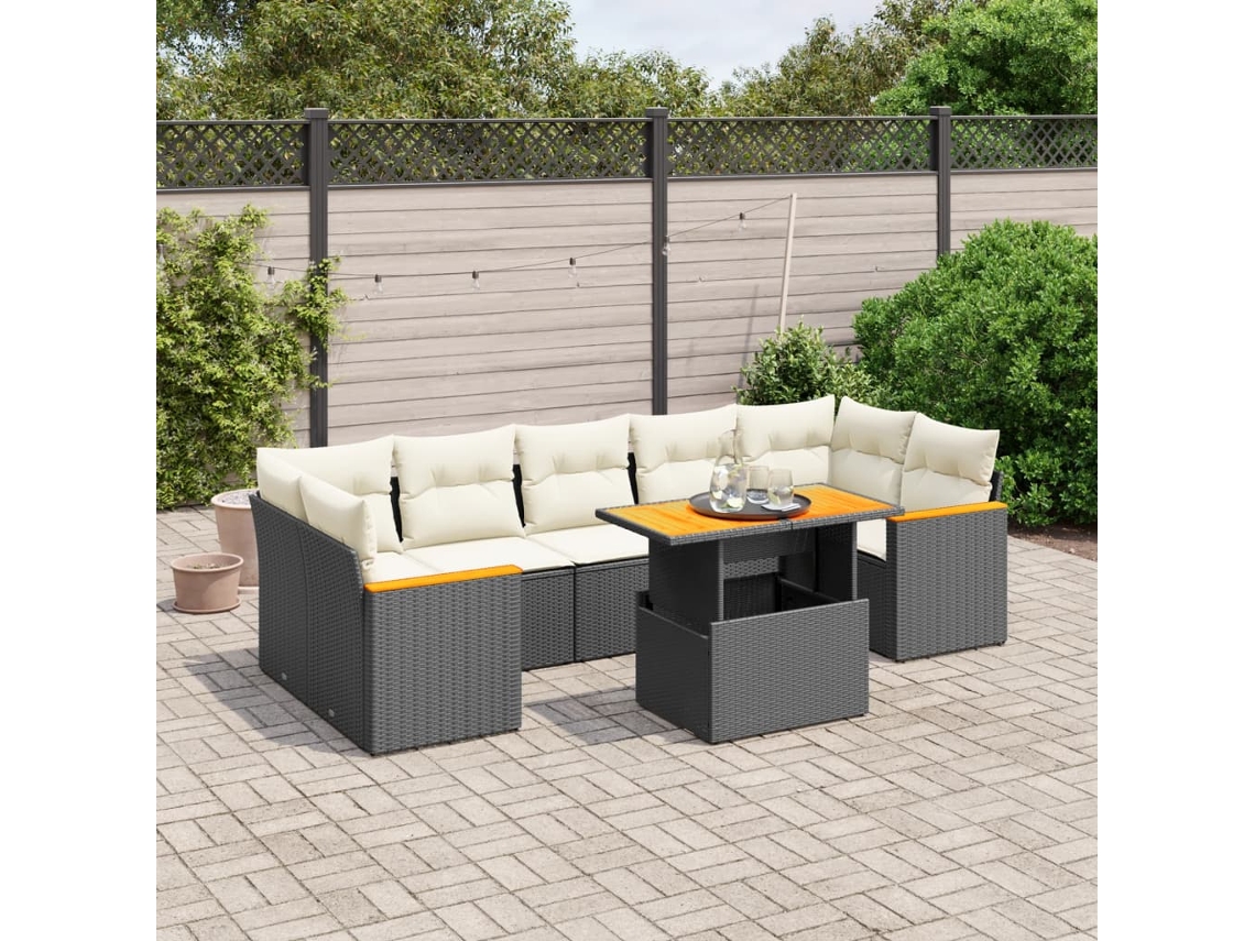 Vidaxl 8 Pcs Conjunto Sofás De Jardim Com Almofadões Vime Pe Preto
