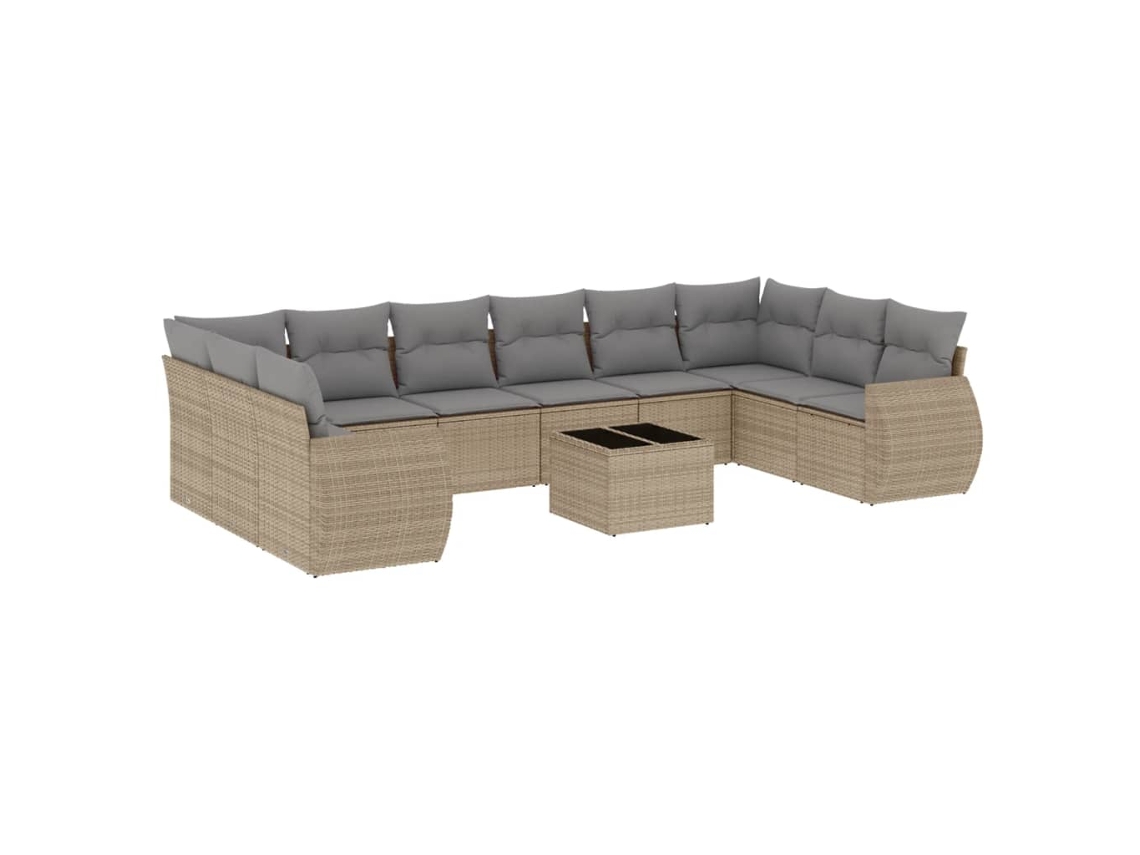 Maison Exclusive - 11 Pcs Conjunto Sofás De Jardim C/ Almofadões Vime Pe Bege
