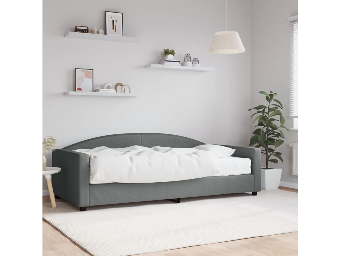 Sofá-cama Com Colchão 100x200 Cm Tecido Cinza Escuro