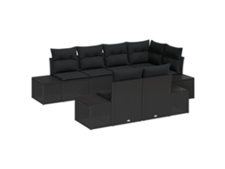 Conjunto 7 Conjunto De Móveis De Jardim Vidaxl Preto Vime Pe (184 X 62 X 85 Cm)
