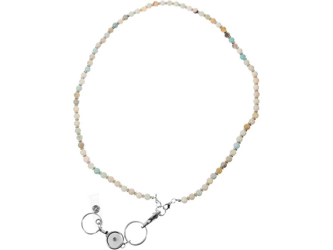 Colar Feminino Com Pingente Para Crachá, Contas E Clipe Retrátil, Elegante Cordão Porta-, Corrente Ajustável,