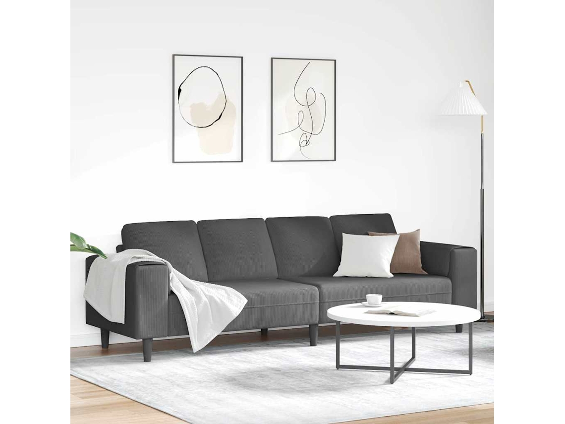 Vidaxl Sofá Cinza Escuro 250 X 77 X 76 Cm Tecido De Veludo Cotele