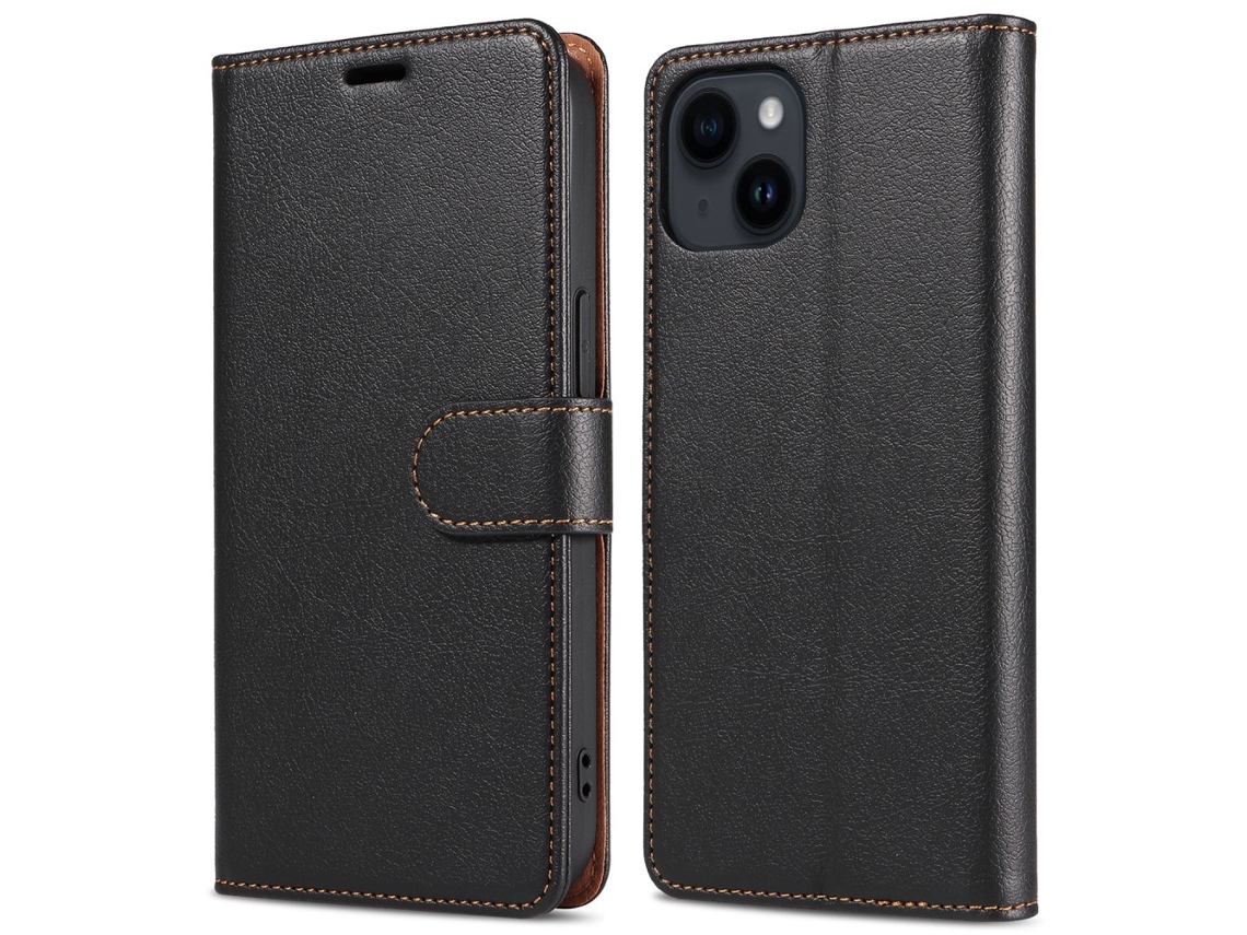 Capa Bloqueio Rfid Para Iphone 15 Pro Pele Sintética Magnética Preto