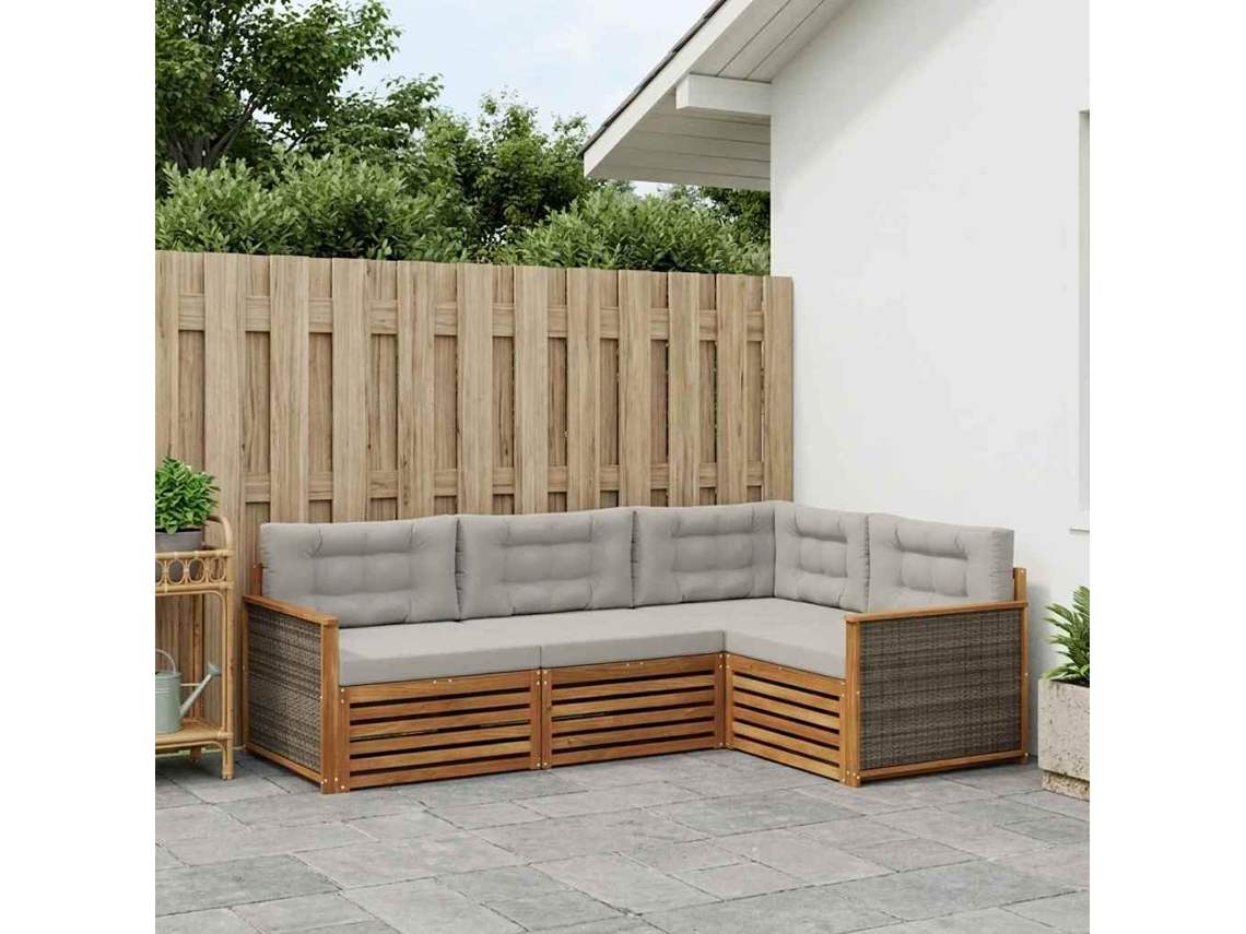 Vidaxl Conjunto De Sofás Para Exterior 4 Pcs Natural E Cinzento-claro