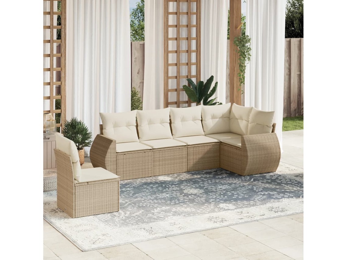Vidaxl 6 Pcs Conjunto De Sofás P/ Jardim Com Almofadões Vime Pe Bege