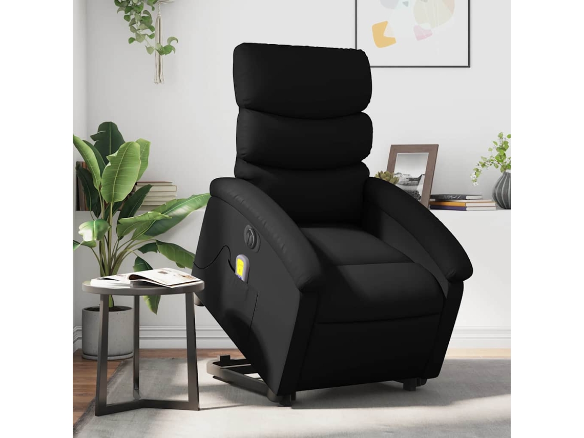 Vidaxl Poltrona Reclinável Elevatória Elétrica Couro Artificial Preto