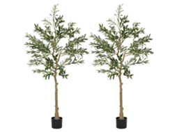Conjunto De 2 Plantas Artificiai Seda Cor Verde Ø15x150 Cm Homcom