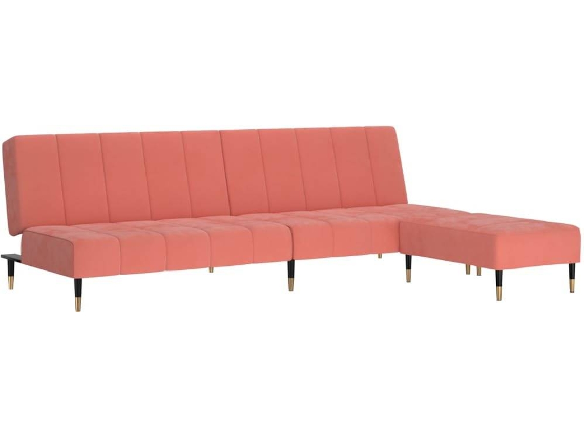 vidaXL Sofácama de 2 lugares com banco veludo rosa Worten.pt