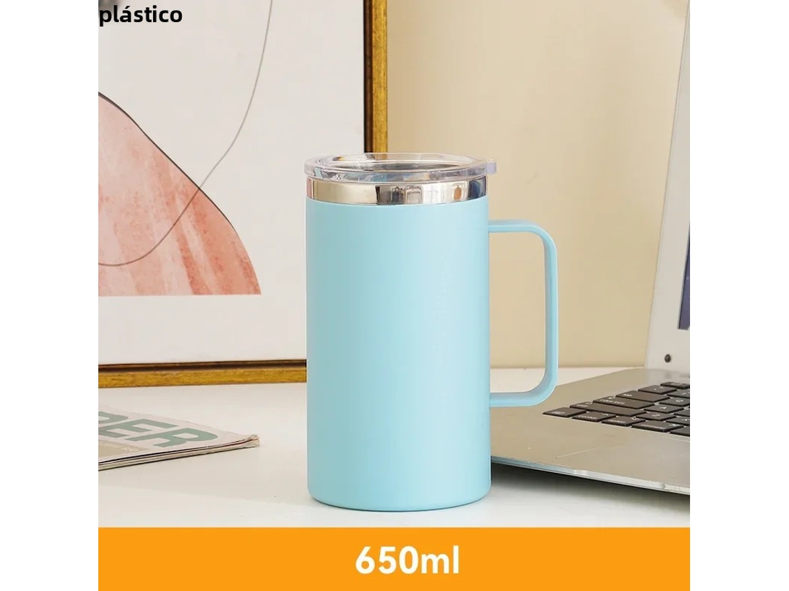 Caneca de Café em Aço Inoxidável 304 , 650 Ml, com Alça e Tampa, Garrafa de Água com Isolamento de Parede Dupla. MDUG (azul)