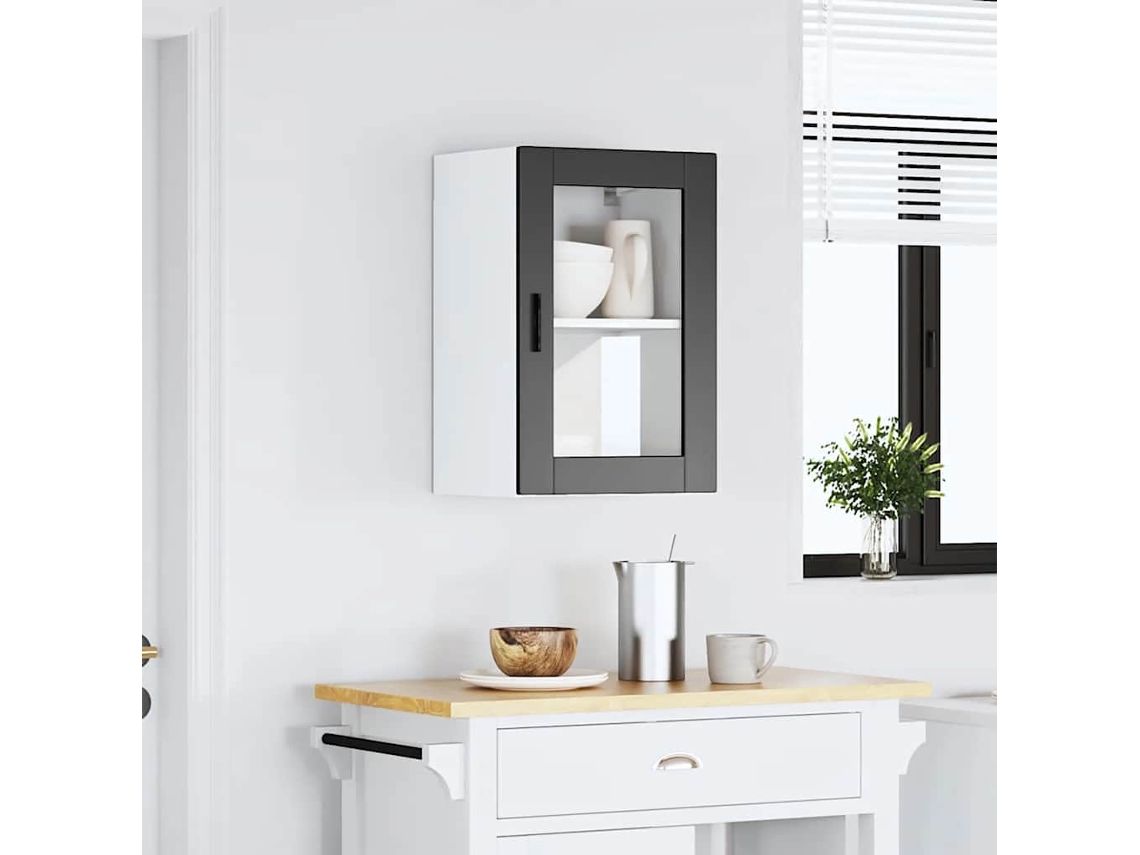 Vidaxl Armário De Parede De Cozinha Com Porta De Vidro porto Preto