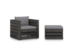 Vidaxl 2 Pcs Conj. Lounge Jardim + Almofadões Madeira Impreg. Cinzento
