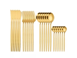 24 Peças Conjunto De Utensílios De Prata Com Ouro 6 Pessoas Inclui Corte, Garfo, Colher Etc. Ideal Para A Família, Restaurante E Casamento