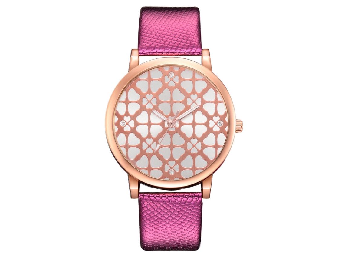 Relógio de Pulso Feminino com Cinta de Pu e Strass Rosa Red Relógio de Quartzo