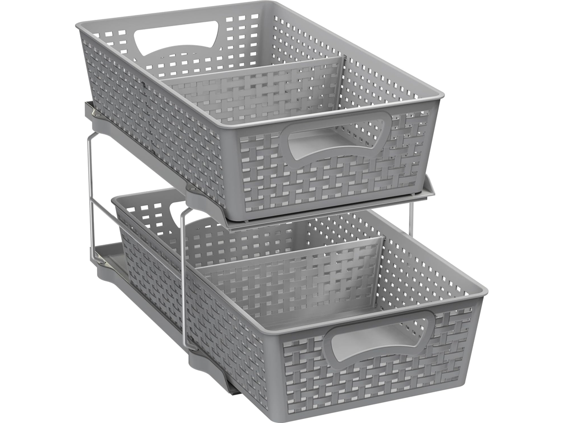 Bandeja Organizadora Plehouseware De 2 Níveis Com Gaveta Removível/armazenamento Embaixo Da Pia, Branco E Cinza Aquaforge