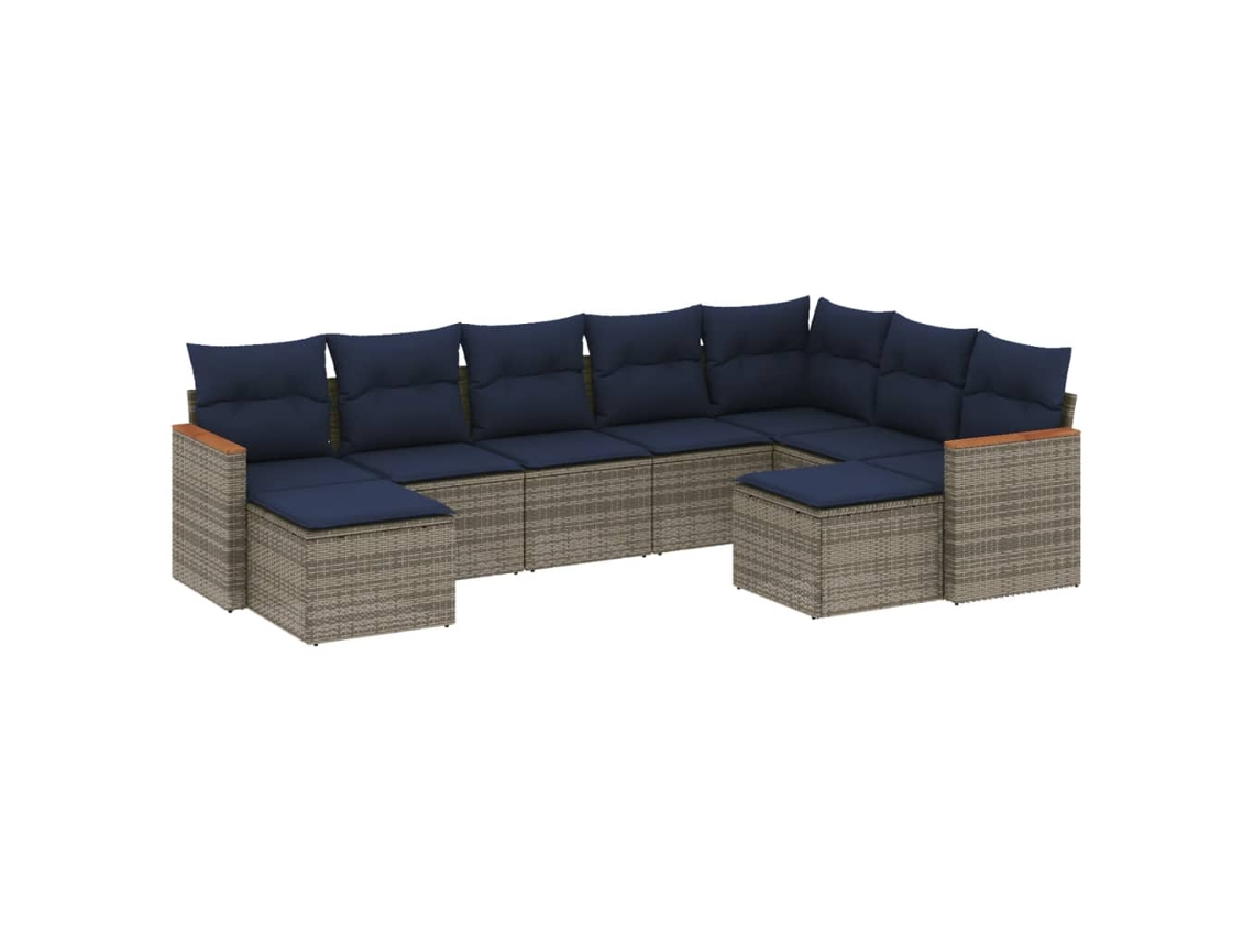Conjunto de Sofá de Jardim, 9 Peças, Almofadas, Rattan Cinza MAISON EXCLUSIVE