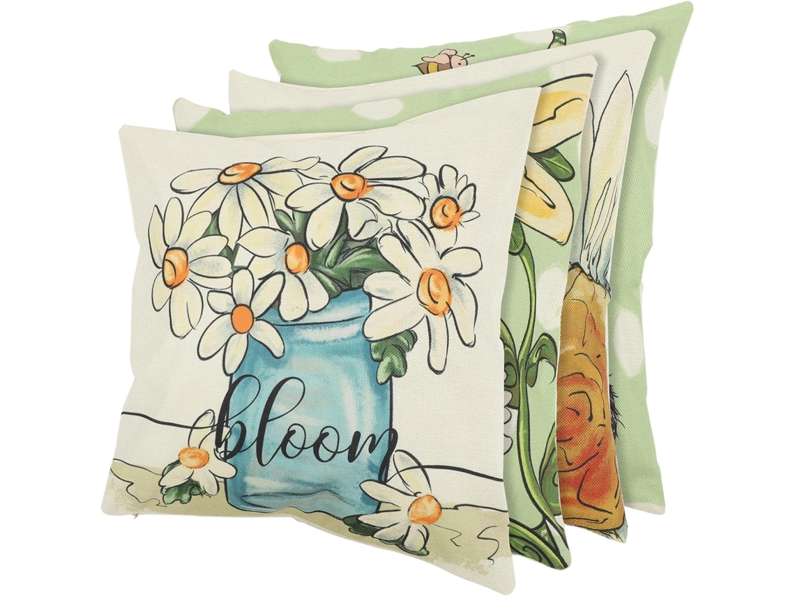 Conjunto de 4 Capas Almofada em Linho com Motivos Primavera para Sofás e Salas Estar. CHABERLU