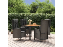 Vidaxl 5 Pcs Conjunto De Jantar P/ Jardim C/ Almofadões Vime Pe Preto
