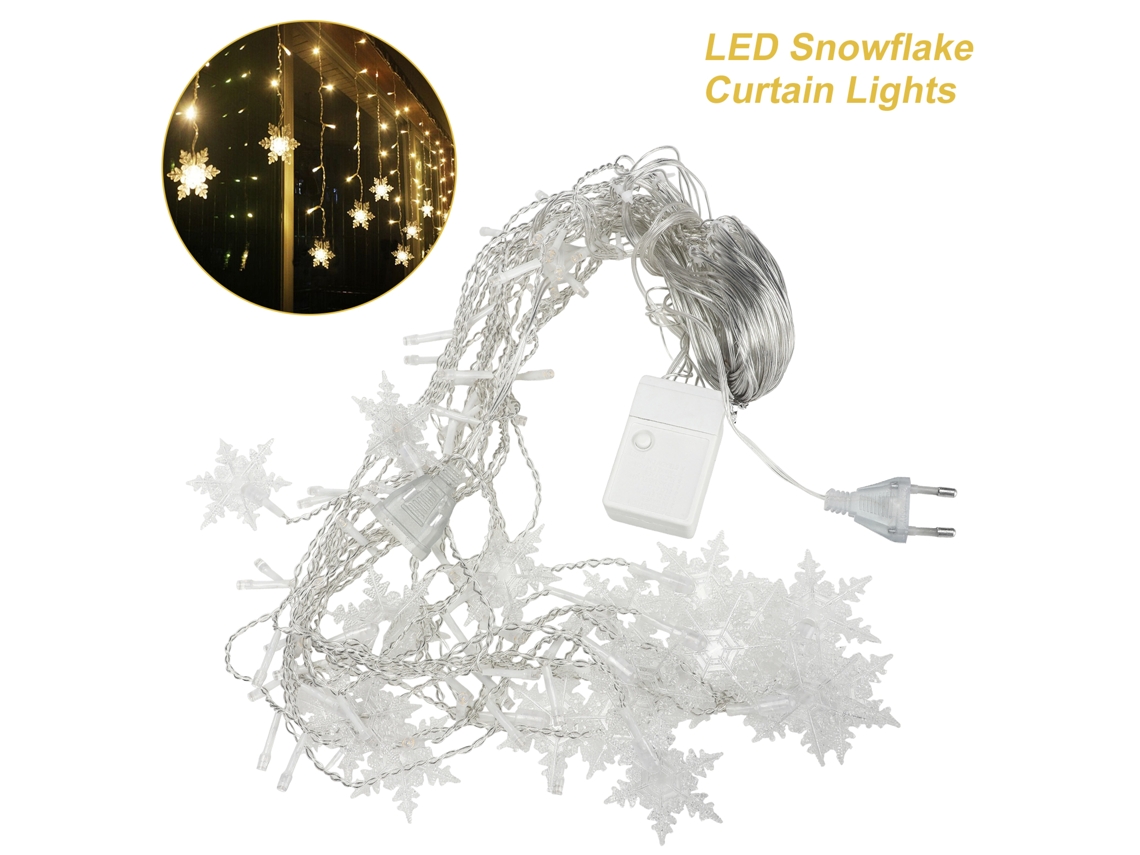 Luzes de Cortina de Flocos de Neve LED com 8 Modos à Prova D'água para Natal e Festas | S/MARCA