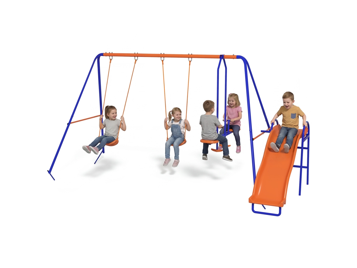 CONJUNTO DE BALOIÇOS 4 EM 1 com 2 baloiços individuais baloiço planador escorrega 367x192x180 cm multicor
