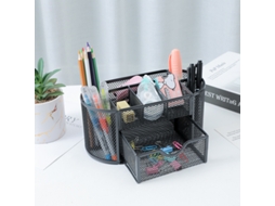 Organizador de Mesa Preto, Organizador de Mesa para Canetas e Outros Itens, em Metal e Tela BRILVIBERA