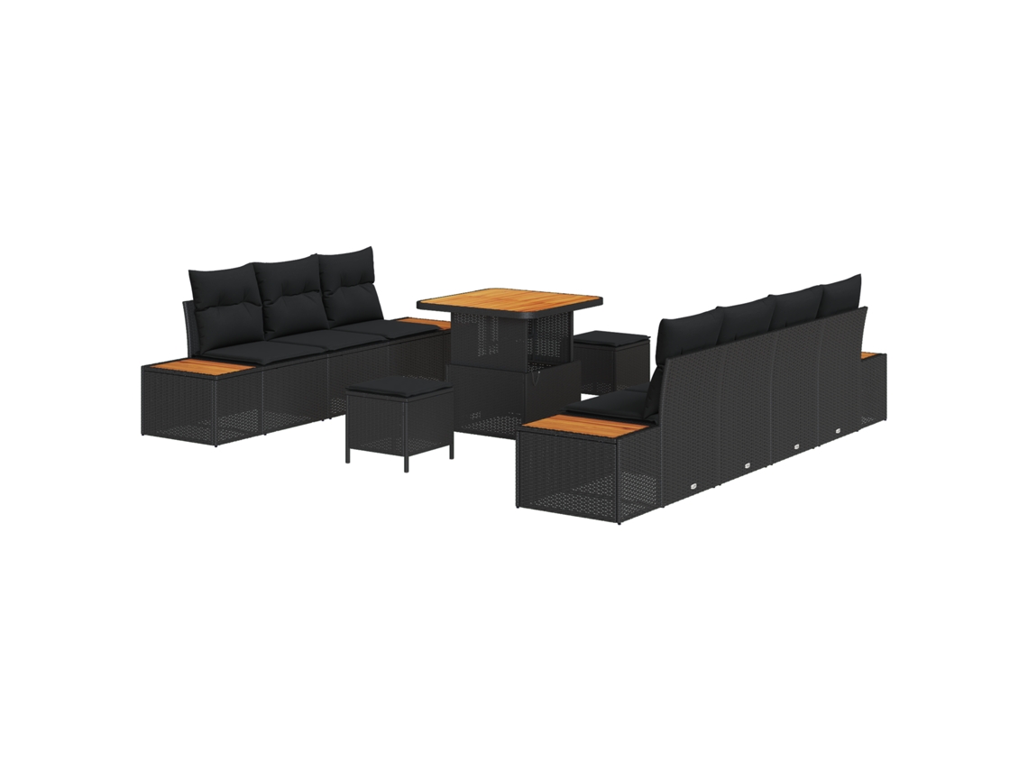 Conjunto 10 Conjunto De Sofá De Jardim Vidaxl Preto Vime Pe (80 X 80 X 71 Cm)