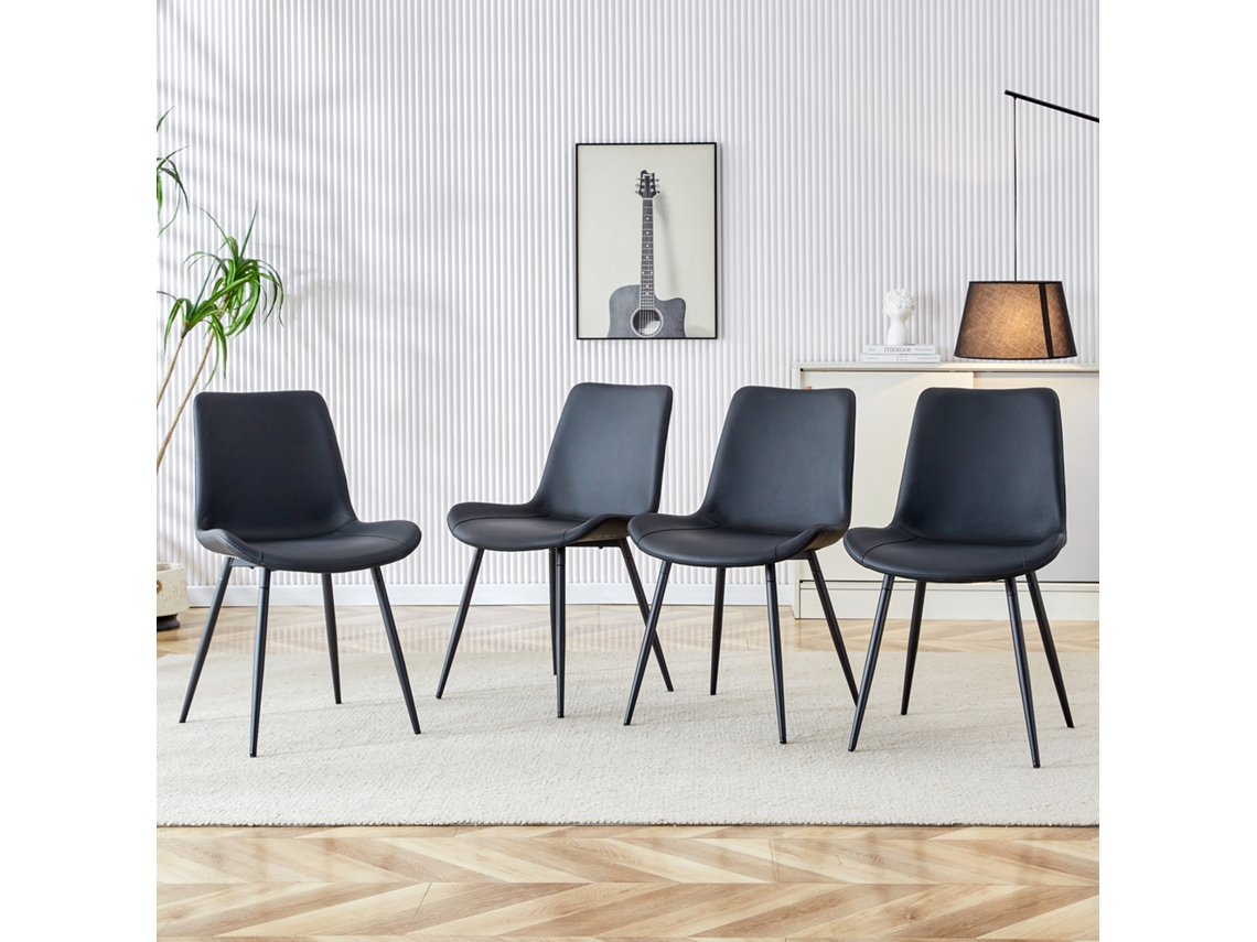 Conjunto 4 Cadeiras Jantar Modernas Pretas Pu Assento Largo
