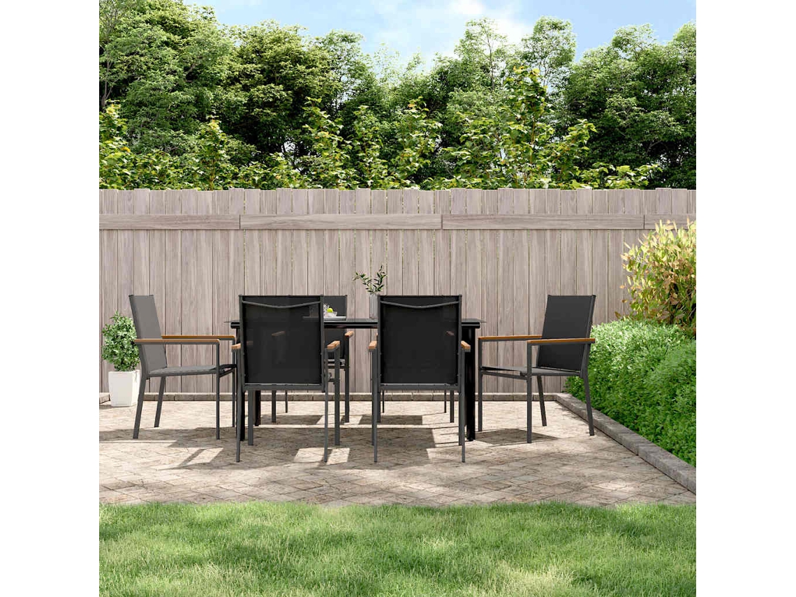 Vidaxl 7 Pcs Conjunto de Jantar para Jardim Textilene e Aço Preto