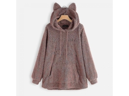 Jaqueta Oversized de Felpa com Capuz e Orelhas de Gato para Mulheres Inverno Dupla Face Suave Bordada XL Rosa | S/MARCA