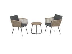 Conjunto de Móveis de Vime para Jardim com Mesa Redonda e 2 Poltronas com Almofadas Acolchoadas Cinza e Marrom BTFORUS