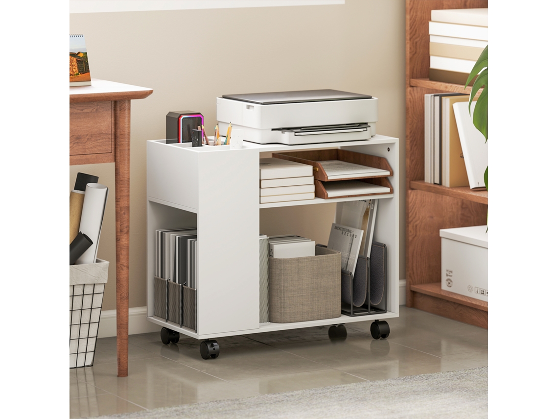 Printer Stand Printer Table With Divided Compartment. Office Shelves 70 X 34 X 60 Cm White