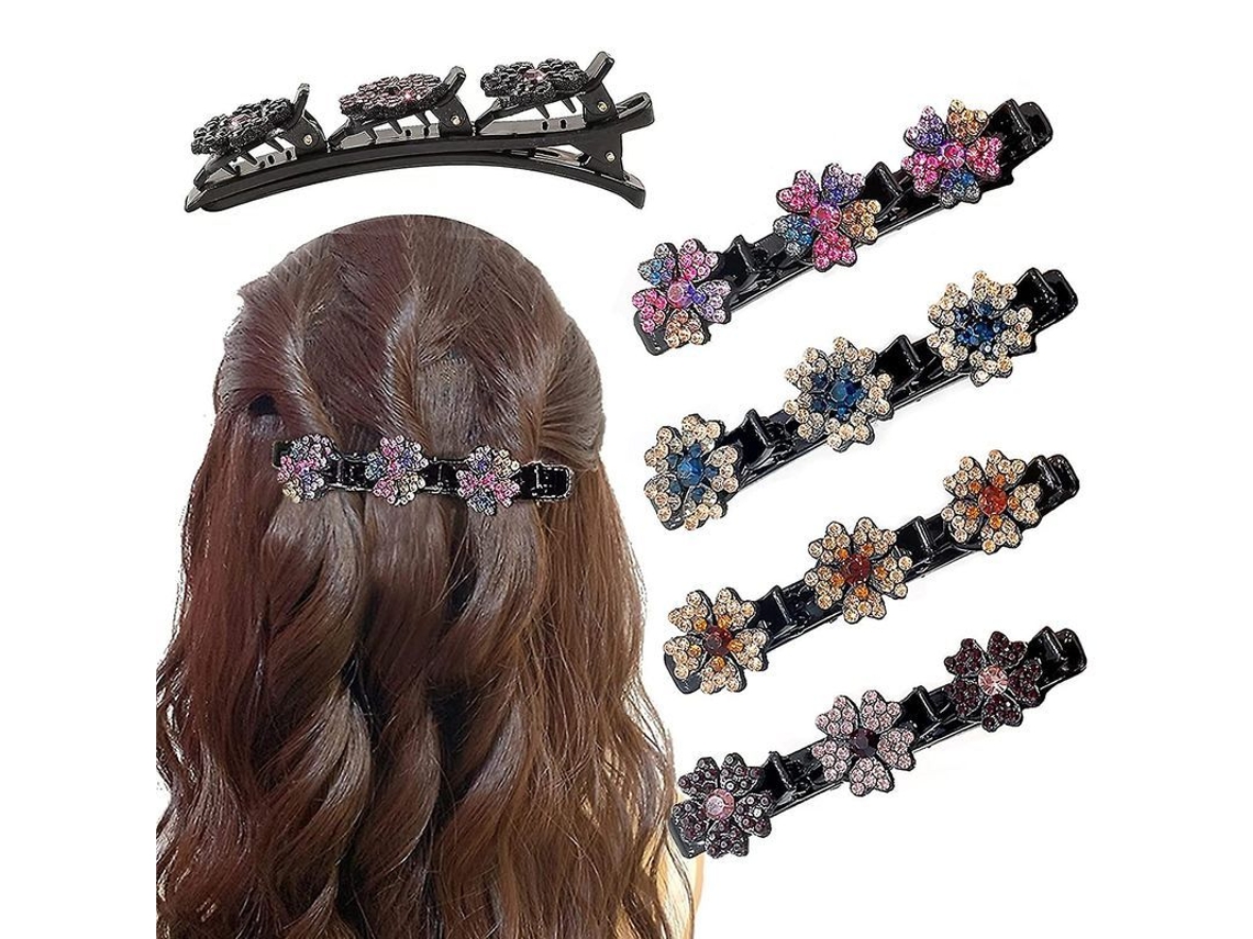 Presilhas de cabelo trançado 2026 com pedras de cristal brilhantes para mulheres, 3 presilhas pequenas, para meninas, Barretta Multiclip