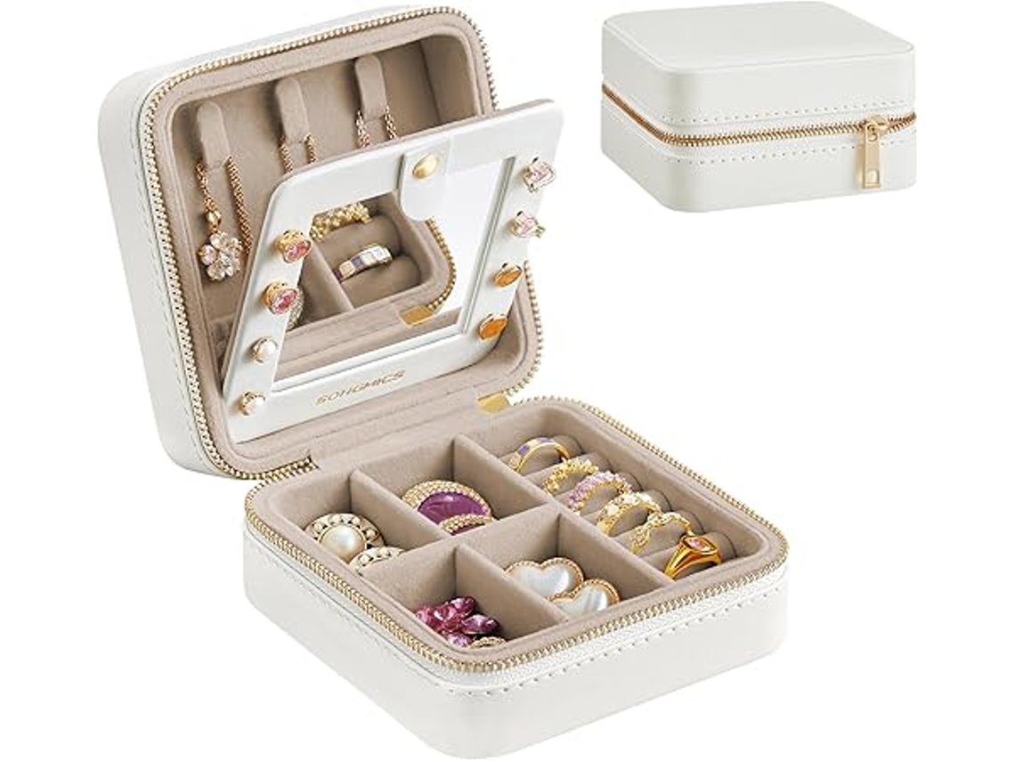 Caixa de Joias Turismo com Espelho, Dimensões: 11,4 X 5,5 Cm, para Senhora, Compacta, Ideal Presente Resistente À Água Arrumação STELASPLEN