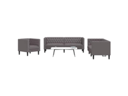 Vidaxl 3 Pcs Conjunto De Sofás Chesterfield Couro Artificial Cinzento