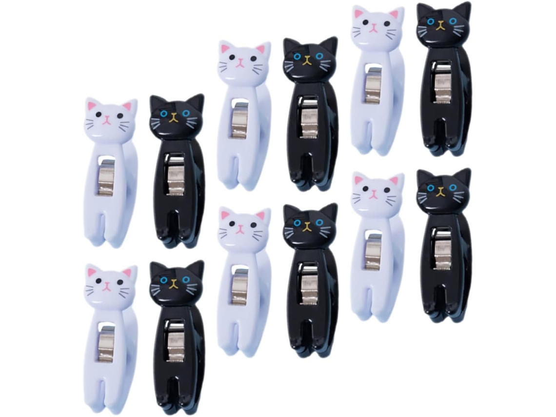 Prendedores De Notas Em Formato Gato, Pacote Com 12 Unidades, Plástico, Multiuso