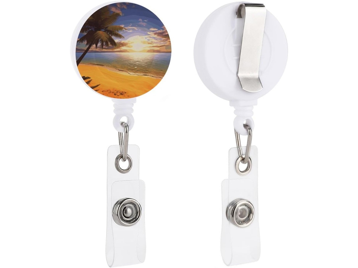 Sunset Palm Porta Crachá Retrátil, Porta Crachá Divertido Enfermeiros Com Clipe, Chaveiro Cartão De
