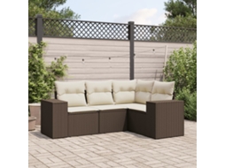 Vidaxl 4 Pcs Conjunto Sofás De Jardim C/ Almofadões Vime Pe Castanho