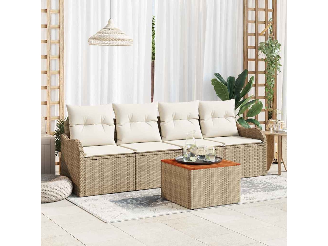 Vidaxl Conjunto De Sofá De Jardim 5 Unid. Bege E Creme Vime Pe
