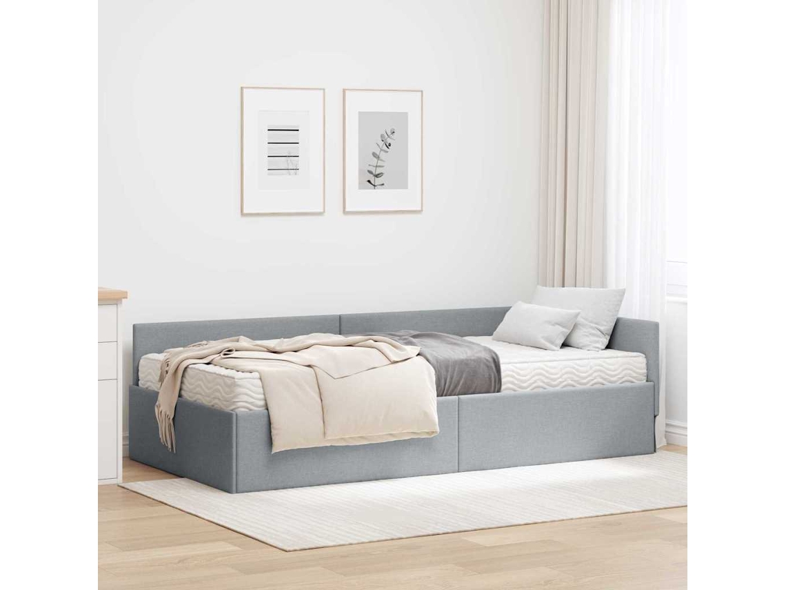 Vidaxl Estrutura De Cama De Canto Com Colchão 2 Unid. Cinzento-claro