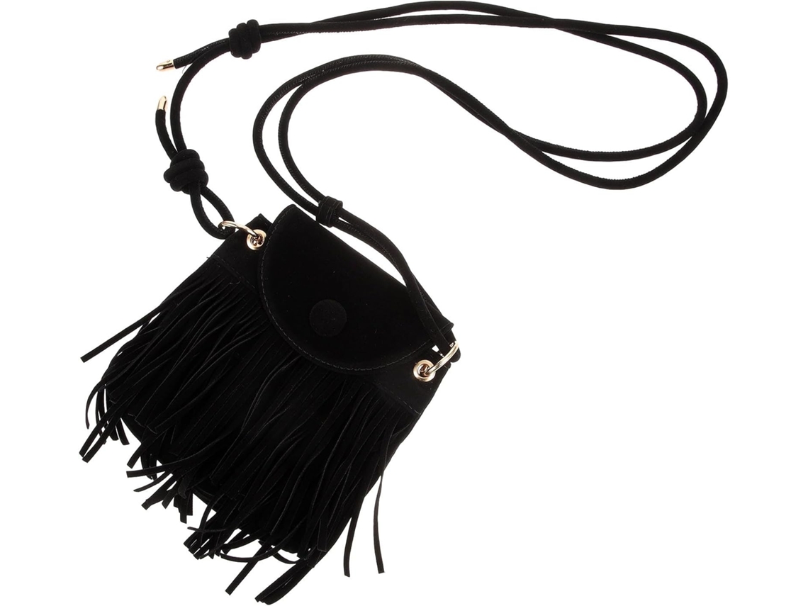 Bolsa Vintage Preta Para Celular Em Couro Pu Com Tassel, Prática Bolsa De Mão Com Tassel.