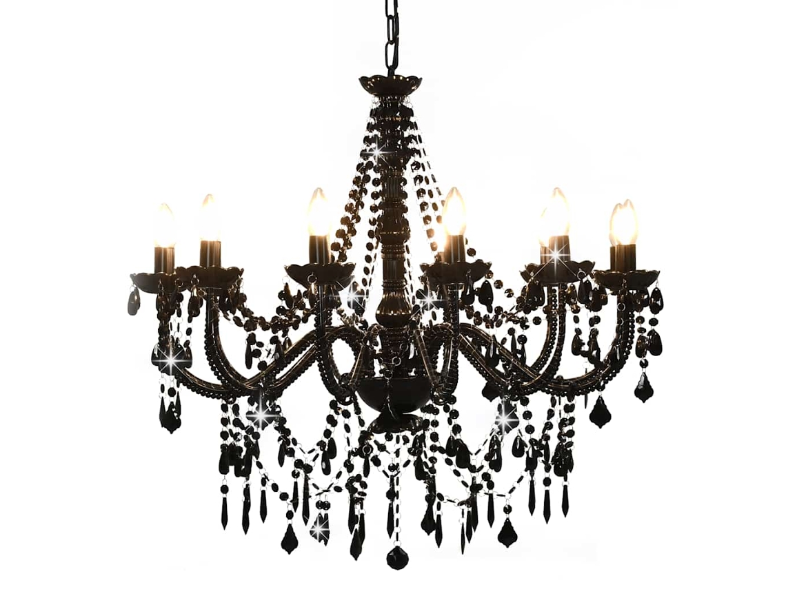 Vidaxl Lustre Com Contas Lâmpadas 12 X E14 Preto