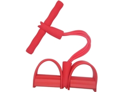2 Peças Treinador De Força Abdominal, Cordão Elástico Com 4 Tubos, Exercitador Com Pedal, Vermelho