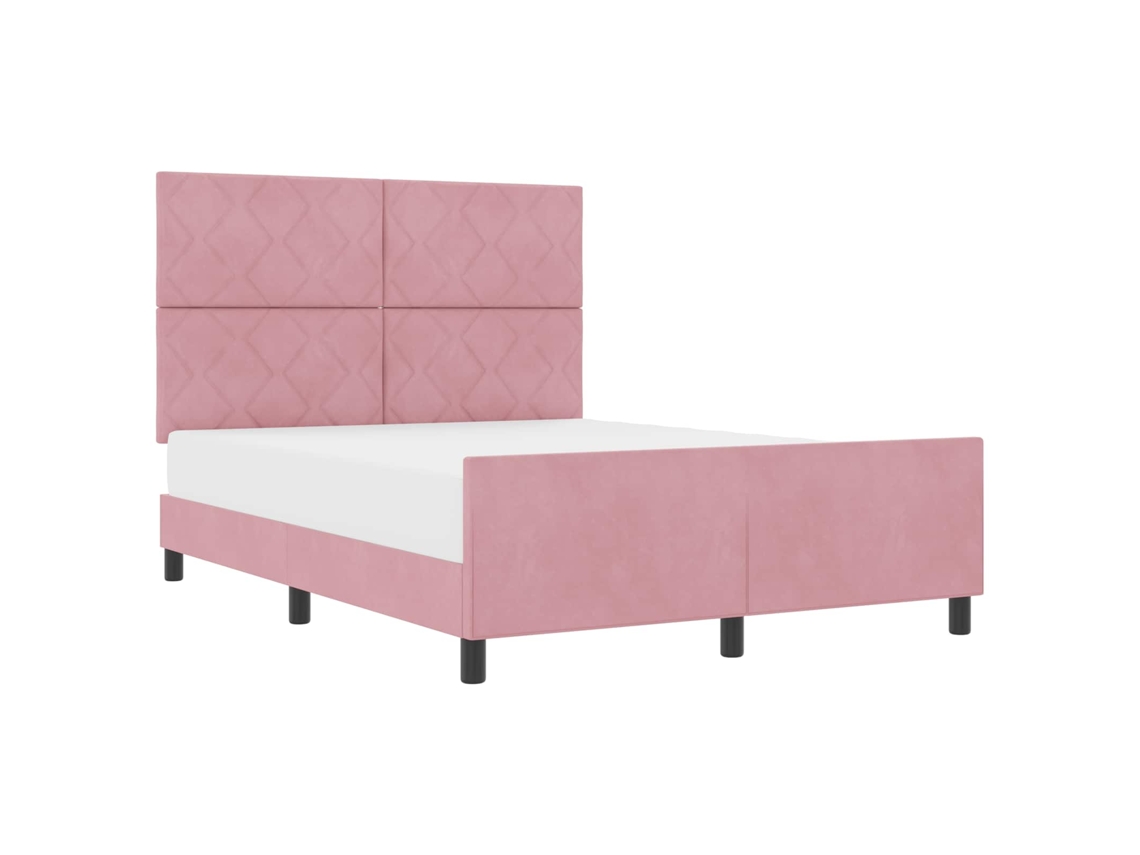 Cama De Casal | Camas Para Quarto | Cama Box Com Cabeceira Rosa 160 X 200 Cm Veludo