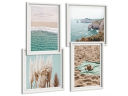 Pinturas Murais Modernas Folhas Verdes Plantas Tropicais Moldura Branca Quadros Para A Sala De Estar Espelharte (conjunto De 4 Imagens)