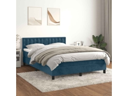 Vidaxl Cama Com Molas/colchão 140x190 Cm Veludo Azul-escuro