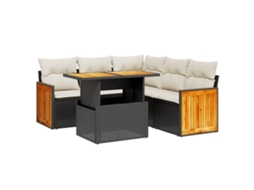 Conjunto 6 Sofás de Jardim com Almofadões VIDAXL Vime Pe Preto
